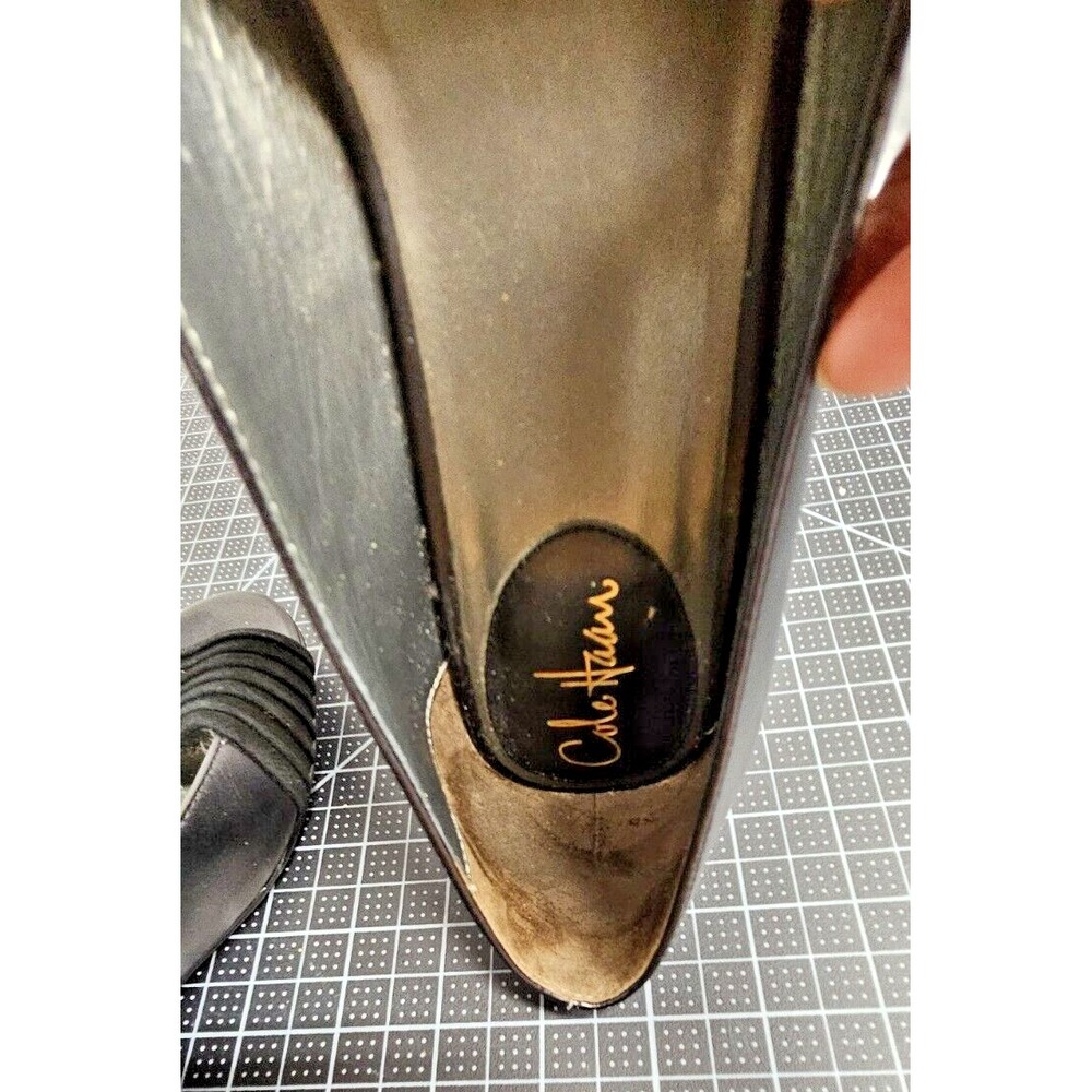 COLE HAAN peep toe velvet upper leather wedges Sz 10AA‎ - Picture 12 of 15